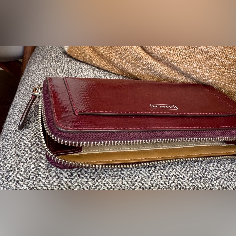 Coach Zip Wallet in Burgundy Textured Leather - Picture 8 of 15